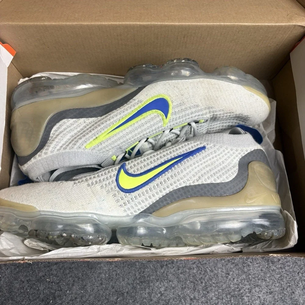Nike Air VaporMax 2021 Flyknit White Volt Hyper Royal Men's Size 10.5